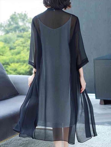 

fashion womens long section sunscreen chiffon thin cardigan blouse plus size 6xl 7xl 8xl elegant chiffon shirt black white red