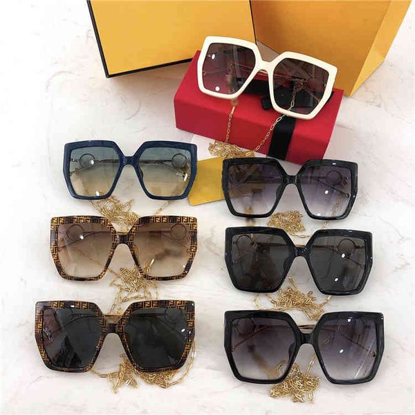 

2022 factory wholesale family big frame chain sunglasses women plate metal personality fashion simple sunglasses ff0410, White;black