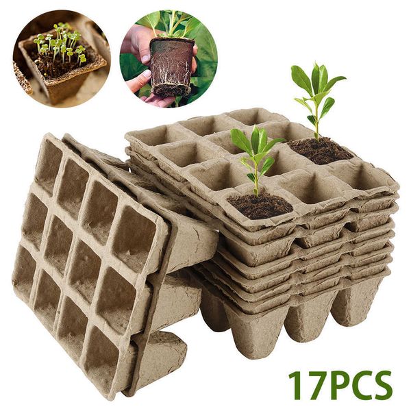 12 Cells Hole Nursery Pots Plant Seed Box Tray Insert Seeding Case for Garden Biodegradable Paper Plant Seeds Growing Box Base 210615