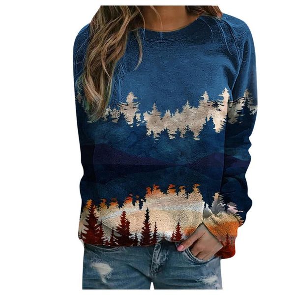 

women's hoodies & sweatshirts crewneck sweatshirt women mountain elements print long-sleeved casual blouse pullover winter female clot, Black