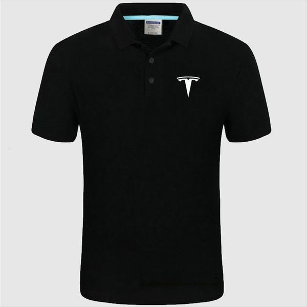 

cotton shirt tesla car logo men polo short sleeves summer clothes streetwear fashion casual man top, White;black