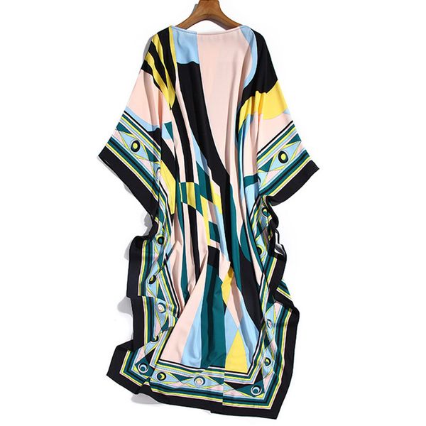 

elegant women's fashions spring geometric print loose batwing sleeves holiday dress beach party, Black;gray