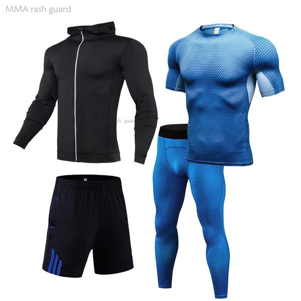 

tracksuits male workout clothing sweat fitness t-shirt leggings jogging shorts compression sportswear mma suit men's sports set, Gray