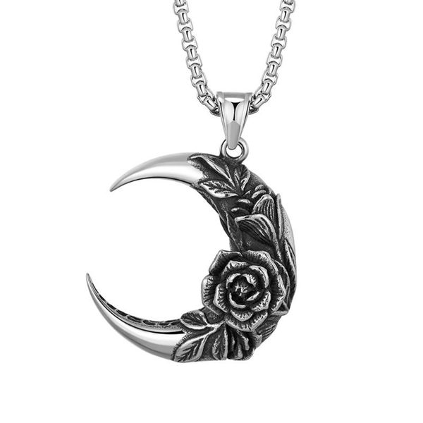 

chains 1pc exquisite man moon shape necklace male rose decor pendant, Silver