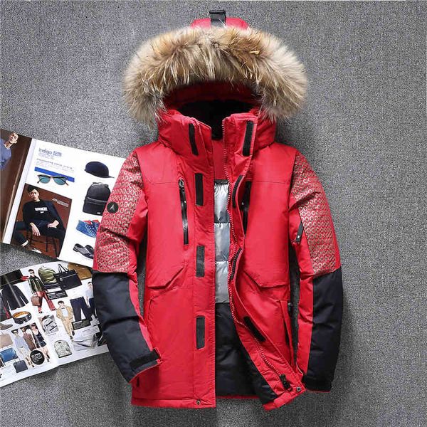 

Men's Down & Parkas Winter Big Fur Hooded Duck Jackets Men Warm High Quality Coats Male Casual Outerwer Armygreen1 409N, Black