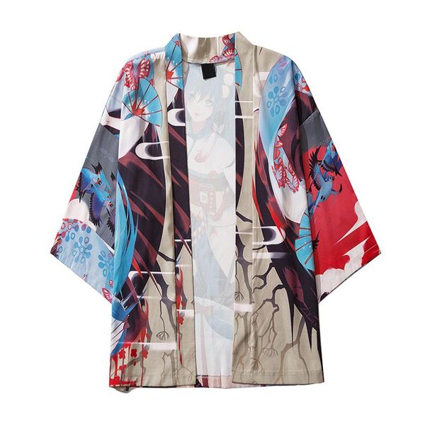 

men's casual shirts shirt for men fasion graphic cardigan loose open front 3/4 sleeve japanese style print cover up, White;black