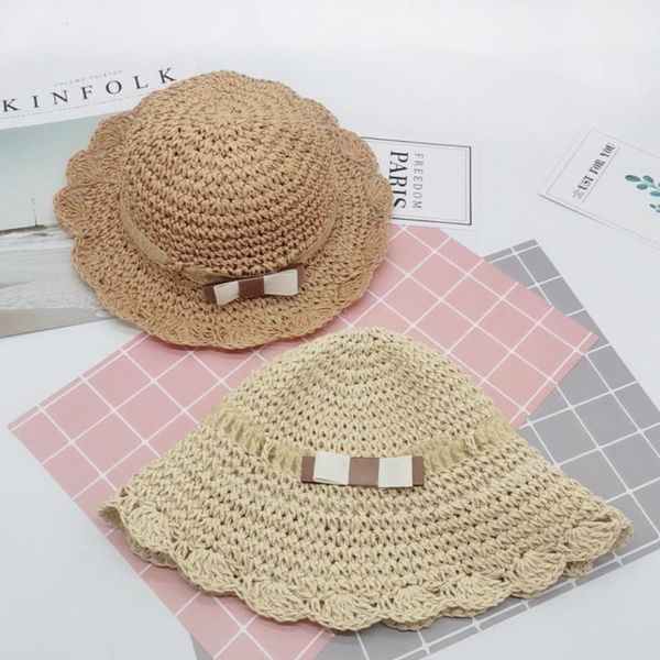 

caps & hats summer kids girls hat cap bow-tie straw bucket fisherman breathable beach sun protect sunhat children accessories1, Yellow