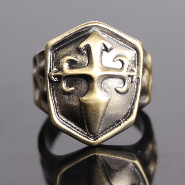 

men's punk cross shield ring gothic templar, Golden;silver