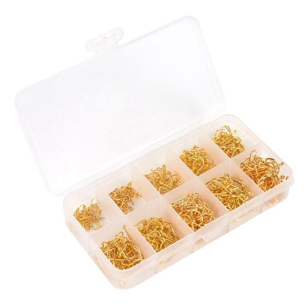 

500pcs sea fish jig hooks with hole fishing tackle box 3# -12# 10 sizes carbon steel gold accessories