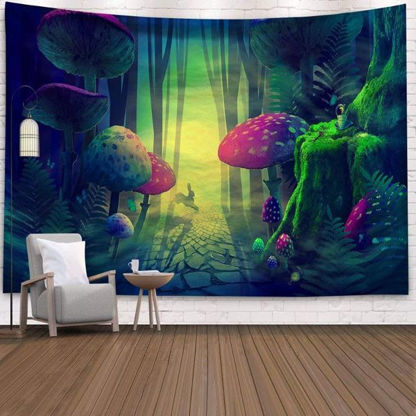 

tapestries fantasy mushroom castle printed tapestry wall hanging nordic ins living room tv background cloth decoration beach towel