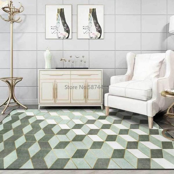 

carpets modern simple three-dimensional square geometric gradient green living room bedroom bedside carpet floor mat customization