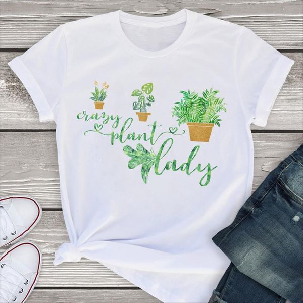 

graphic short sleeve summer green women t shirts plant print fashion cute 90s shirt tees clothing female womens, White