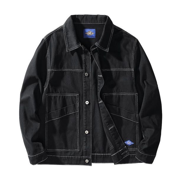 

men's jackets spring autumn denim jacket men loose trendy brand cotton tooling jeans coats streetwear outerwear many pockets hip hop, Black;brown