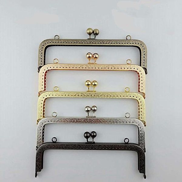 

bag parts & accessories 1pcs 20cm diy metal square frame purse handle coin bags kiss clasp lock, Black