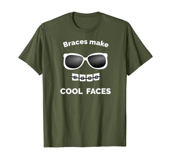 

braces make cool faces - sunglasses are cool t-shirt, White;black