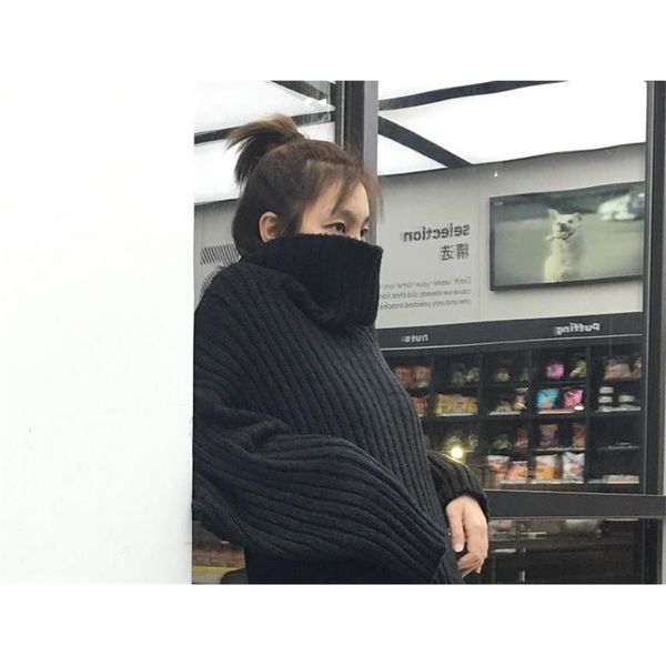 

ivory a line women vintage dress loose sweater dresses oversize long wool turtleneck plus size spring casual wear, Black;gray