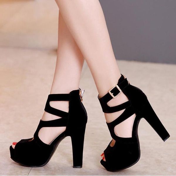 

dress shoes summer european and american super high heel women black fish rome sandals
