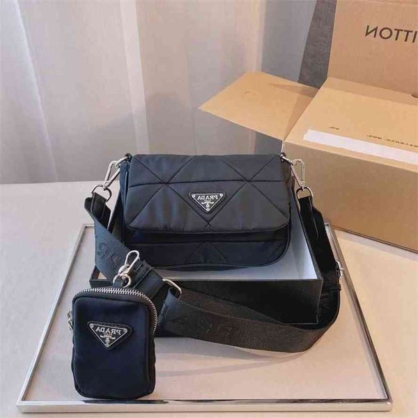 

handbagshangxin bag female 2021 new versatile rhombic wide shoulder strap three in one messenger with cow leathergg bag