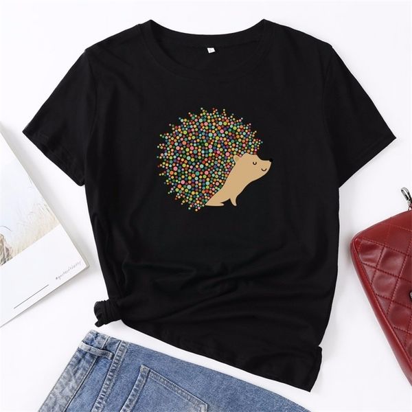 

women t shirt summer short sleeve cotton plus size 5xl cartoon hedgehog print casual o neck female tshirt graphic tees 210623, White