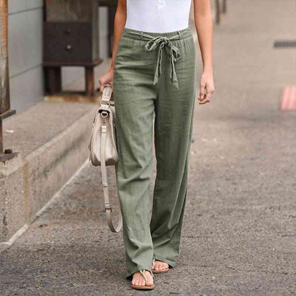 

bow fashion solid bandage women legging loose casual wide leg bottom cotton linen long pants trousers female joggers streetwear 3, Black
