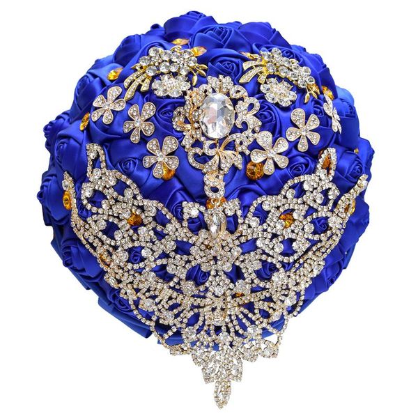 

decorative flowers & wreaths golden rhinestone brooch wedding bouquet for bride bridesmaid ribbon many size and colors w300g