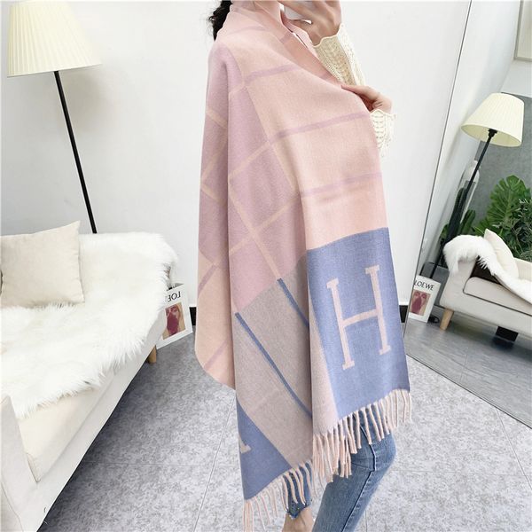 

new and winter h tassel medium length cashmere like scarf, neckband thickened warm women's cape, Blue;gray
