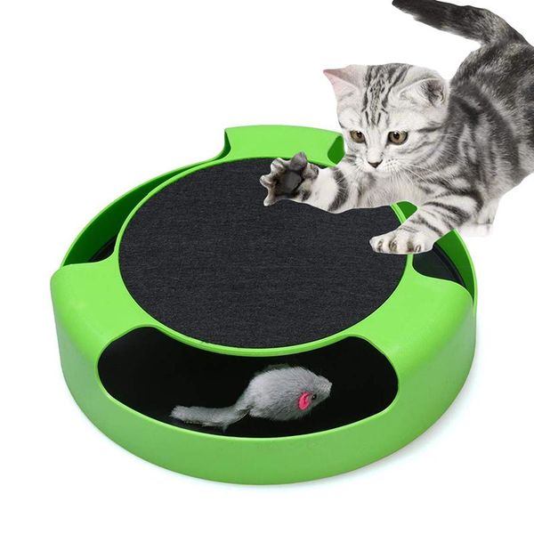 

cat toys 2 in1 interactive with running mice and scratching pad durable safe kitten game exercise no battery needed pet dogs
