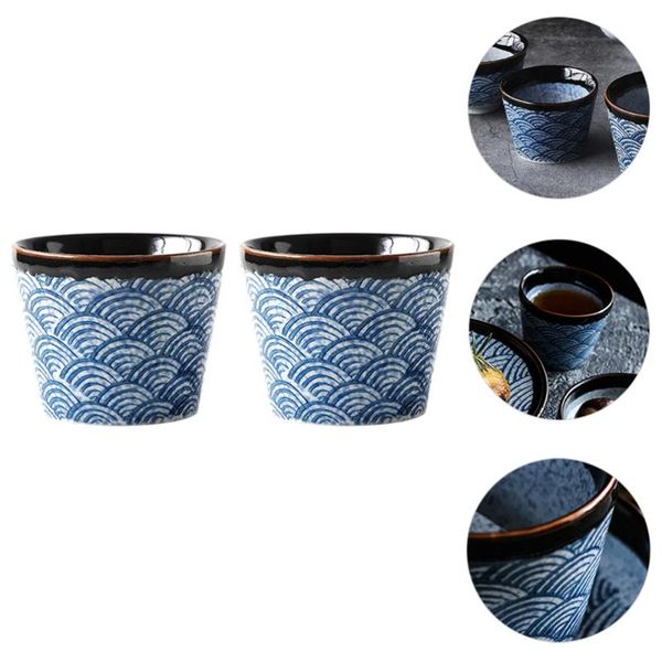 

cups & saucers 2pcs japanese style glazed sake cup sea wave ripple serving for home