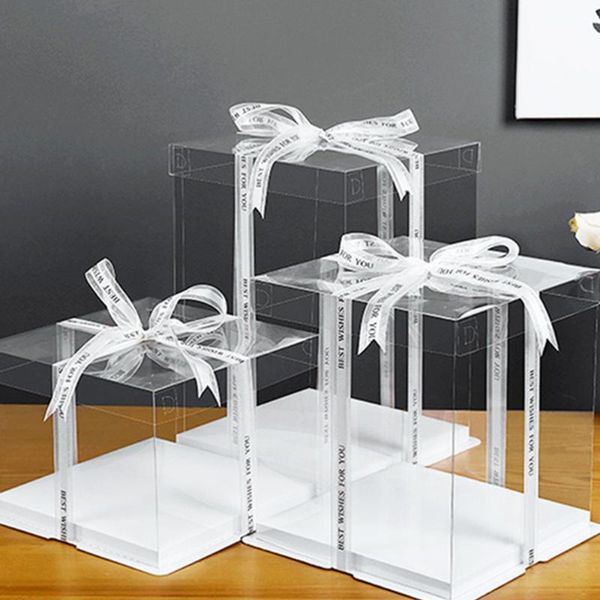 

gift wrap 2pc clear cake box carrier 3 in 1 packaging boxes transparent wedding birthday party packing