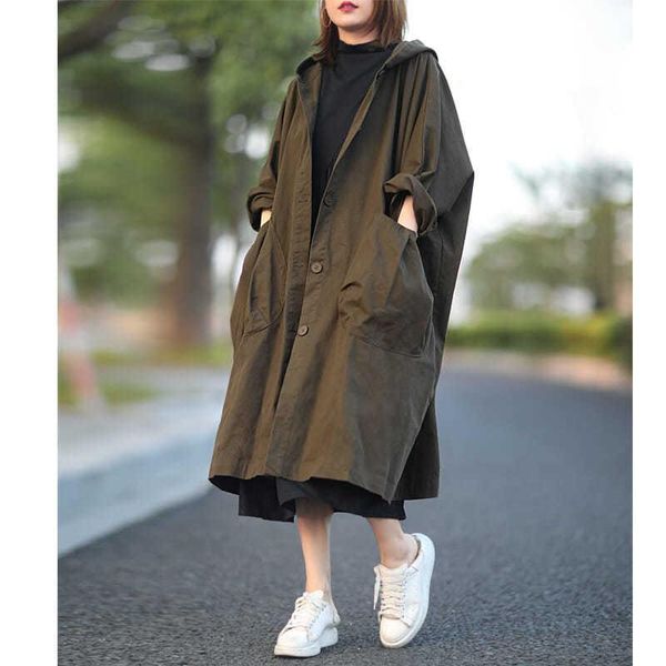 

women's trench coats 5544 artsy women mid-length hooded coat casual simple all-match big pocket elegant daily fashion urban green windb, Tan;black