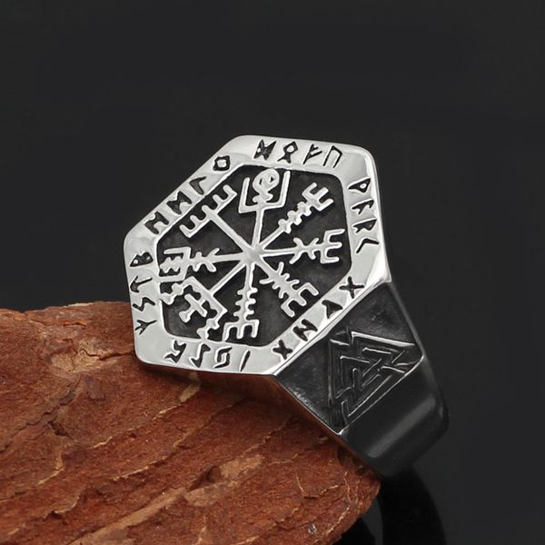 

new nordic viking totem compass ring titanium steel men's hip hop, Silver
