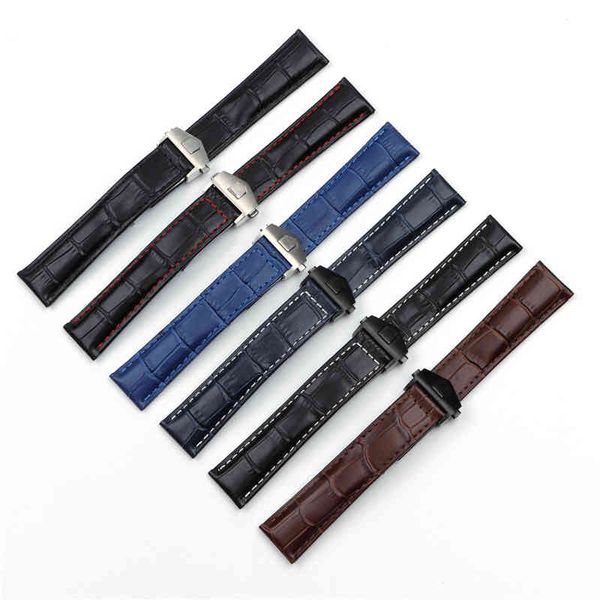 20mm 22mm Echtes Leder Uhrenarmbänder Für TAG HEUER CARRERA Serie Uhrenarmband Handgelenk Armband Faltschließe Zubehör217S