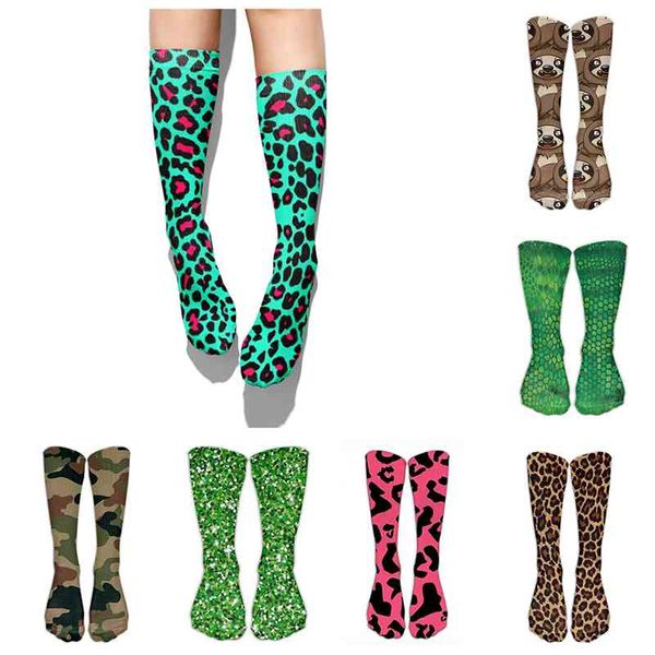 Calzini novità sexy serpente leopardo donna divertente cotone casual alto ginocchio donna Harajuku felice cartone animato stampato 3d uomo