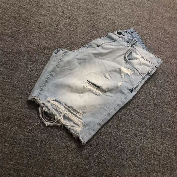 

mens designer neuw ripped washed blue and white denim shorts jeans