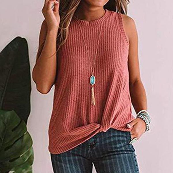 

women's tanks & camis 2021 arrival summer women sleeveless shirt knotted blouse vest veste femme, White