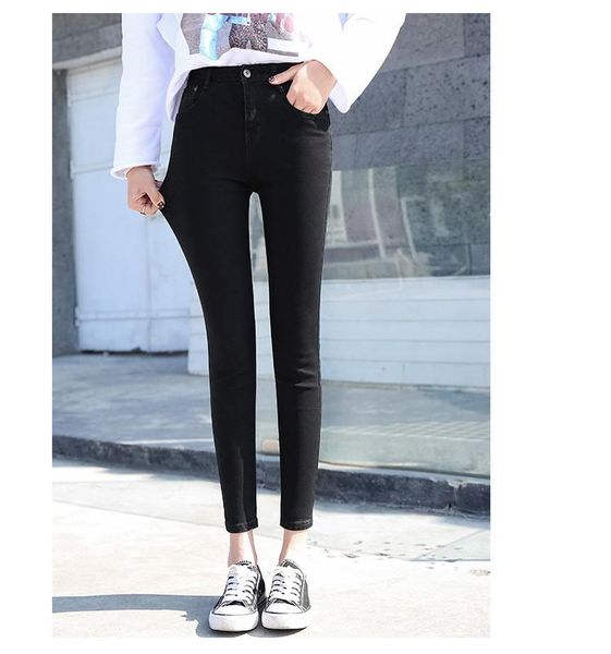 

women's jeans pants 2021 straight skinny feet high waist nine spring and autumn tide, Blue