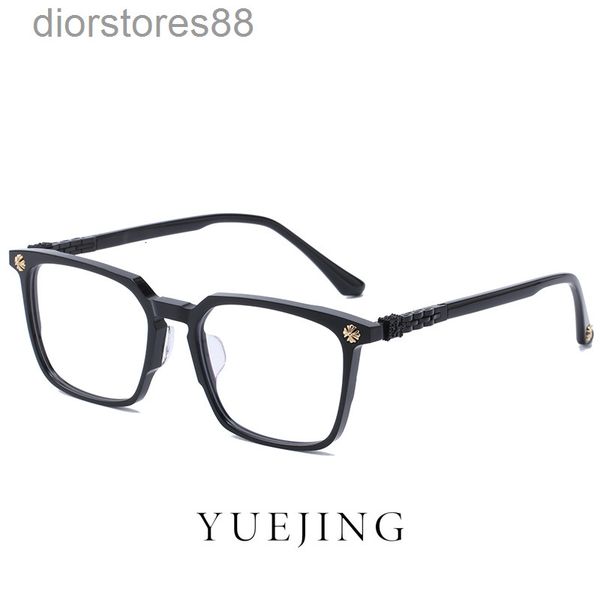 

sunglasses full frame black high-density plate hip hop flat mirror men's pure titanium color can be equipped with anti blue optical, White;black