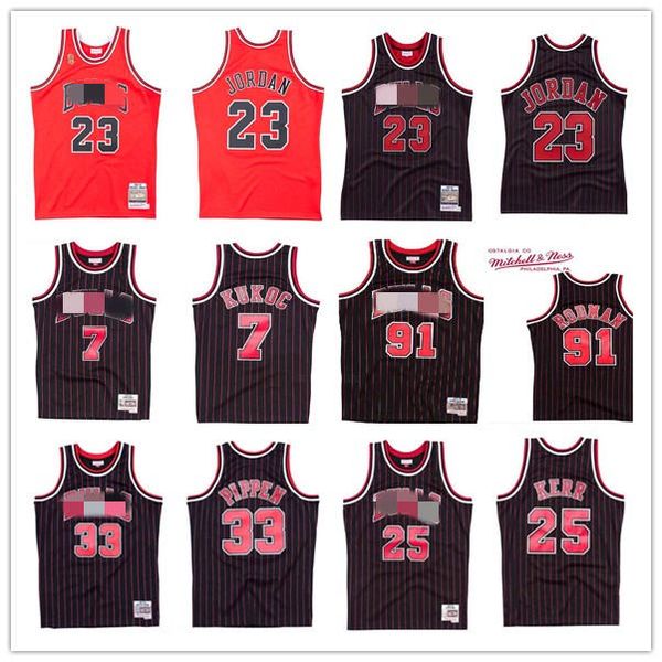 

chicago's bulls's men's stitched basketball jerseys authentic 33 pippen 7 kukoc 25 kerr 23 mj mitchell & ness black red hardw