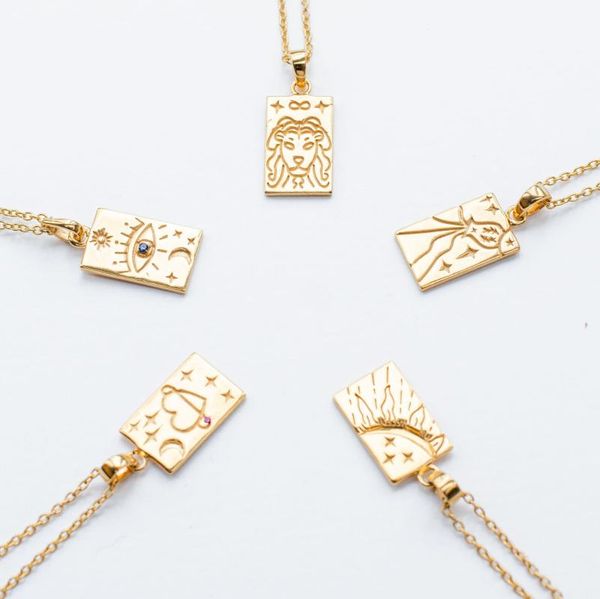 

pendant necklaces 2021 tarot card necklace square jewelry amulet star moon sun accessories vintage choker women's neck chain gift, Silver