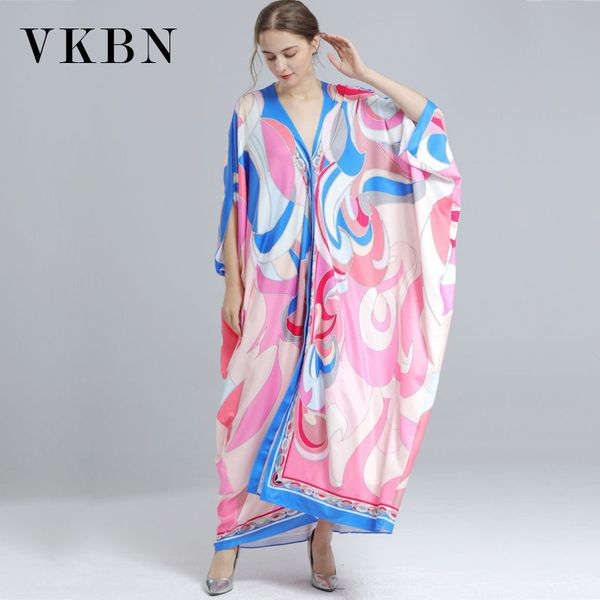 

vkbn summer long dresses for women party printing batwing sleeve plus size clothing maxi dresses 210507, Black;gray