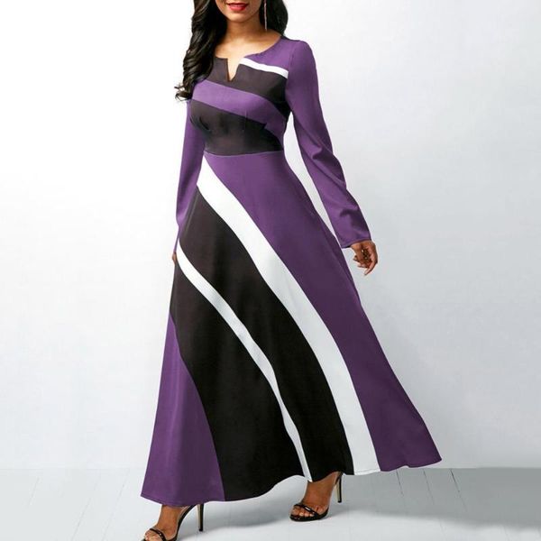 

casual dresses summer dress women long sleeve v neck diagonal stripes print loose party maxi robe femme women's clothing 2021, Black;gray