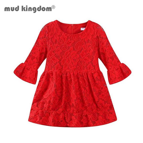 

mudkingdom toddler girls dress rose flower flare sleeve lace birthday party dresses 210615, Red;yellow
