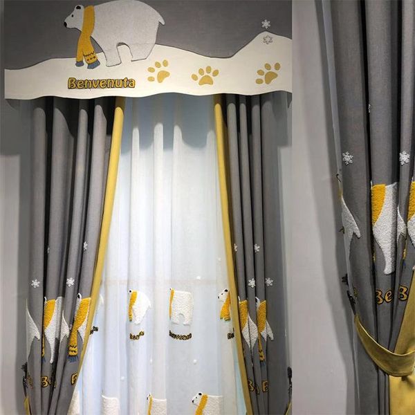 

curtain & drapes cartoon towel embroidered children's room cotton and linen curtains bedroom shading polar bear for boy's