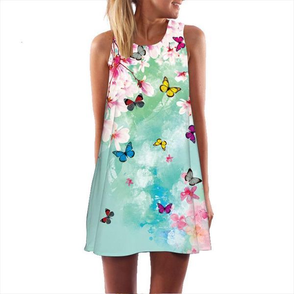 

summer sleeveless butterfly floral print women dress casual beach loose chiffon mini vestidos, Black;gray