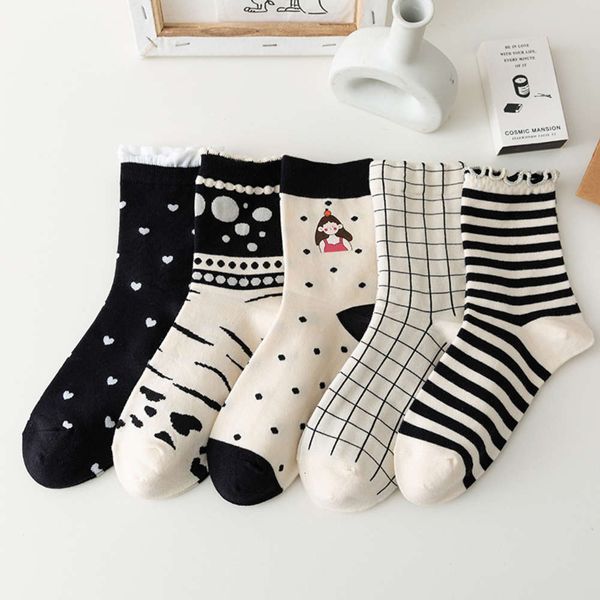 

autumn winter black white stripe middle cotton college style lovely