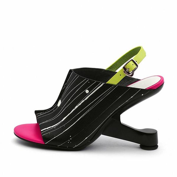

colorful women gladiator sandals 8cm strange heel wedge shoes woman peep toe pumps ladies high heels, Black