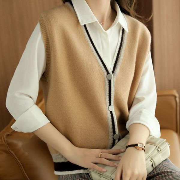 

women's tanks & camis werueruyu jacket vest autumn winter sleeveless knitted cardigan sweater coat for women, White