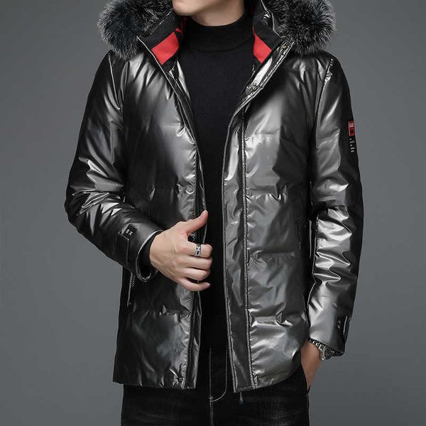 

2021 winter men's hooded down et middle-aged and youth trend cold proof white duck, Black