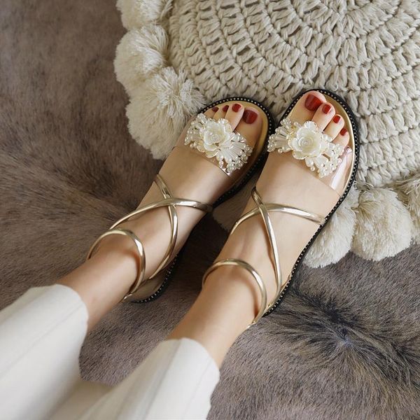 

sweet sandalias mujer 2021 flat bottom japanese korean roman style student leisure flowers summer women sandals 2169, Black