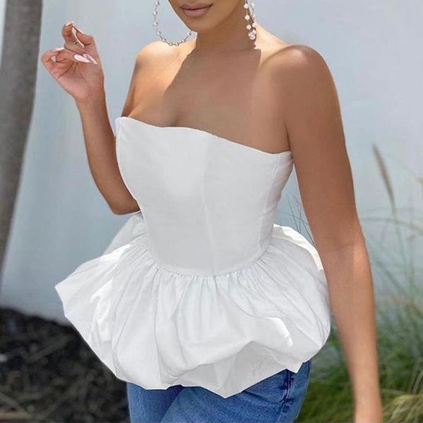 

women's blouses & shirts off shoulder tube summer sleeveless peplum, White